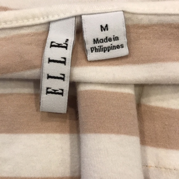 2/$25 ELLE Beige White Striped Shirt Size Medium - Picture 7 of 8